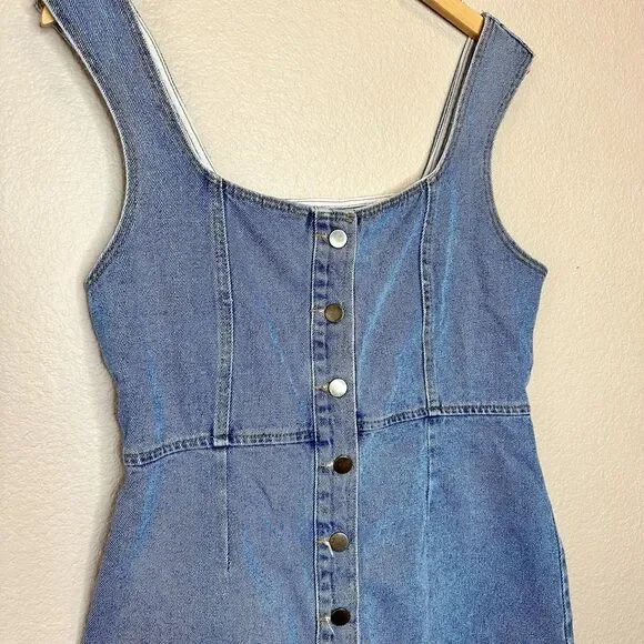 Y2K 90s Urban Outfitters Vintage Light Button Up Jumper Overall Dress Mini SZ 12 - Picture 3 of 6